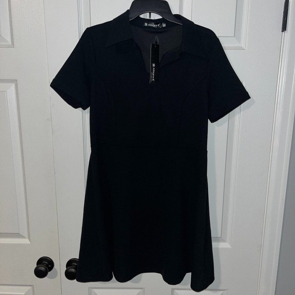 Allegra K short sleeve black collar dress size large